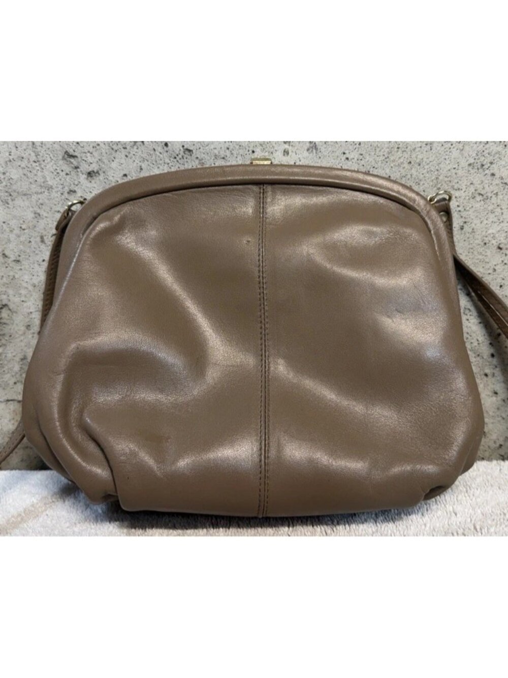 Vintage John Romain Beige Tan Leather Small Crossbody Handbag Purse Shoulder Bag - Picture 3 of 9